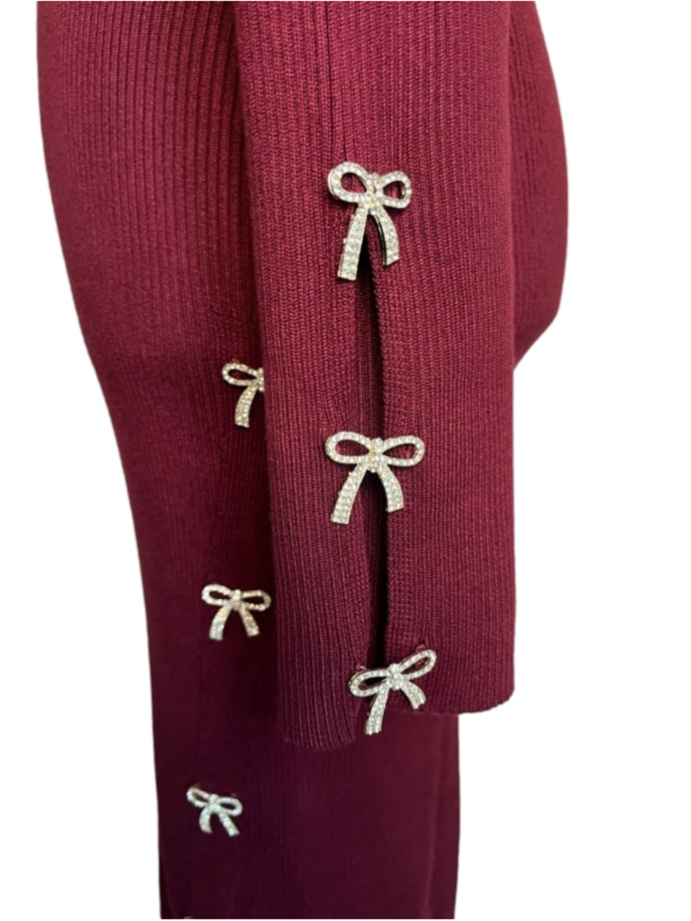 Rosie Harlow Burgundy Slim Ribbed Long Sleeve Sweater Dress - Picture 5 of 6